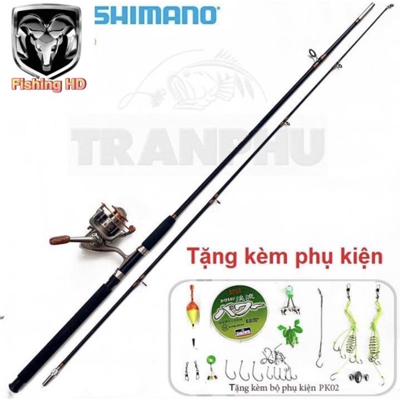 Bộ Cần Câu Máy Shimano 2 Khúc Đặc Máy Câu Cá LC7000 Tải Cá 10kg Tặng Phụ Kiện BCC3 chuyencacloailuoichim