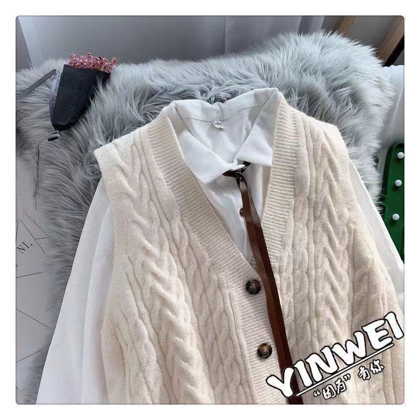 Set áo khoác ghi lê + áo sơ mi kèm quần jean lưng cao thời trang cho nữ