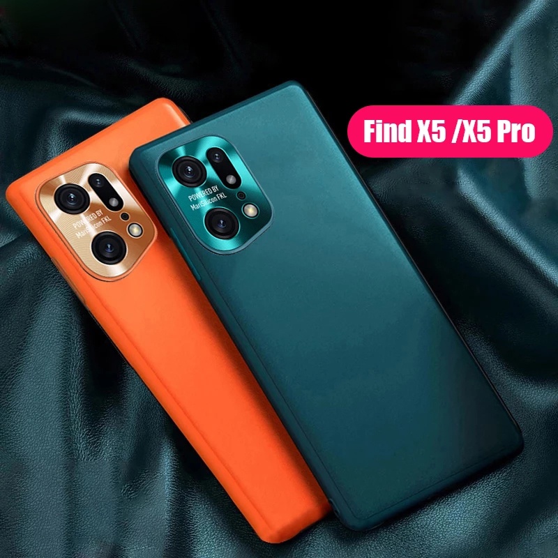 Oppo Find X5 / Find X5 Pro Kết cấu da thuần chay chống sốc sang trọng Vỏ mềm Vỏ bảo vệ máy ảnh bằng kim loại