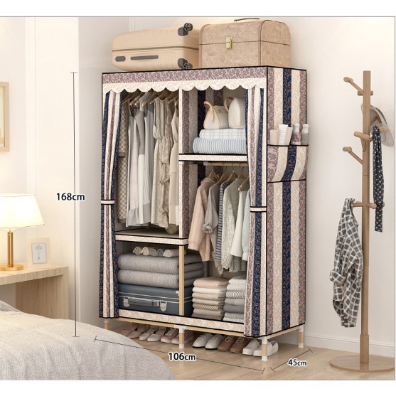 tủ vải khung gỗ 2 buồng Cực Tiện Lợi có bảo hành để quần áo