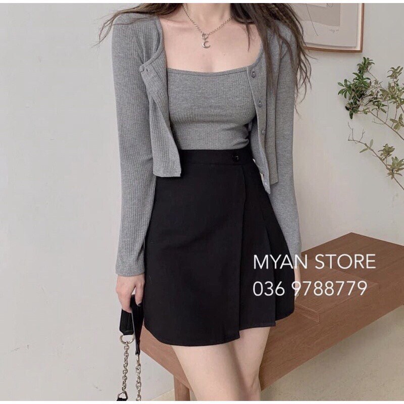 Set Áo Cardigan MẪU MỚI cài cúc kèm áo 2 dây, chất thun gân cao cấp | BigBuy360 - bigbuy360.vn