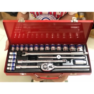 Bộ dụng cụ tay công + khẩu 24 chi tiết nhập khẩu taiwan