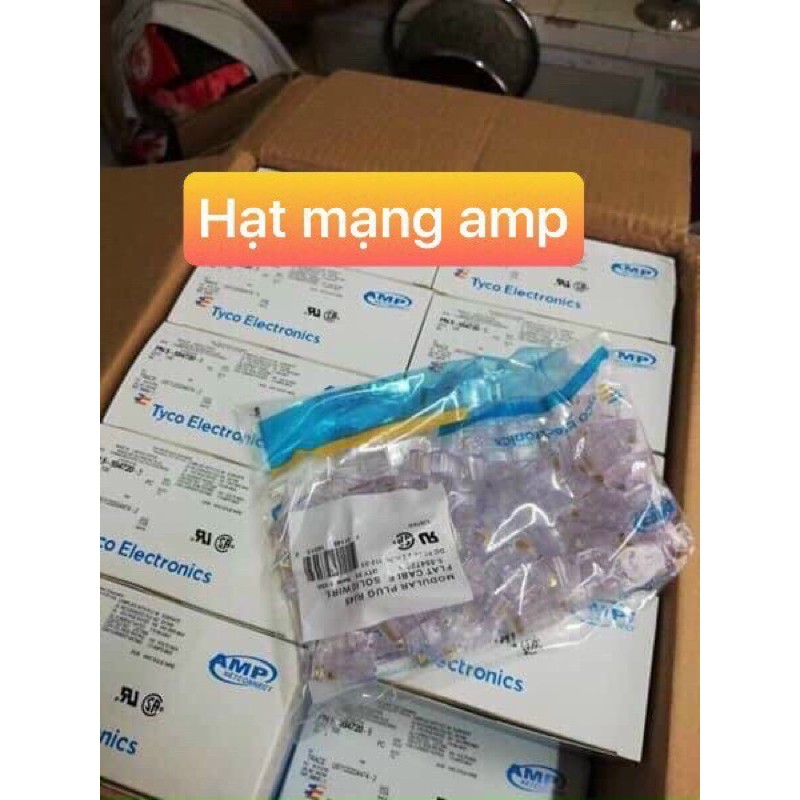 Hạt mạng AMP RJ45 hộp 100 hạt - hạt mạng amp tyco chân đồng chính hãng 100%