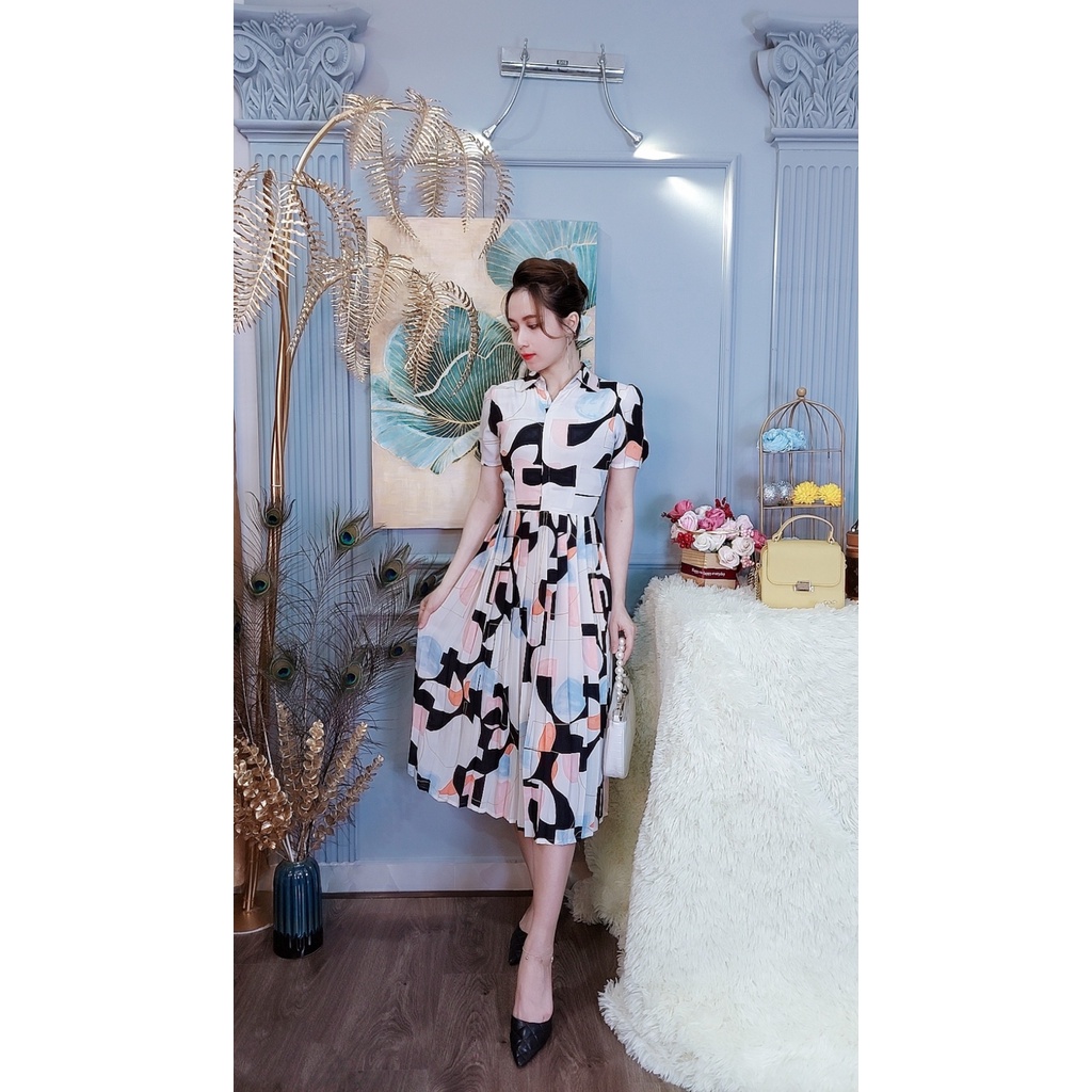 Đầm sơ mi xếp ly Da1461 vải voan châu tôn