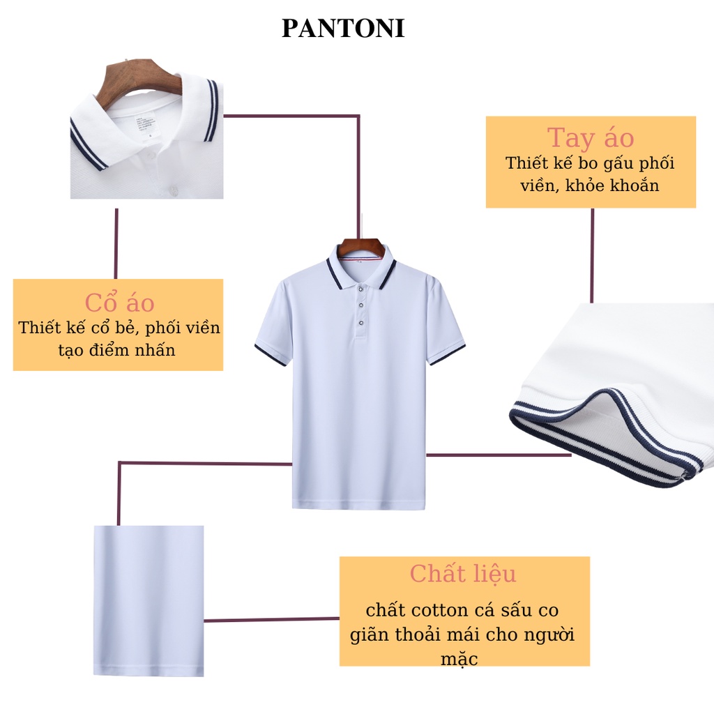 Áo thun nam nữ ngắn tay cổ bẻ phối viền pantoni, Áo polo chất vải cá sấu dày dặn thoáng mát (ACBPV)
