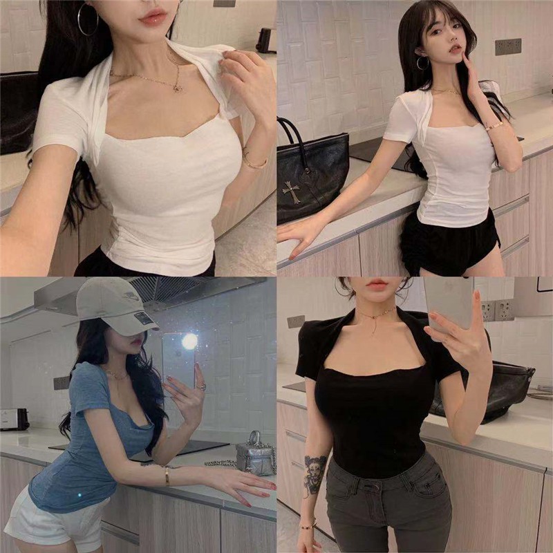 Áo kiểu SUXI dáng croptop tay ngắn thời trang dành cho nữ