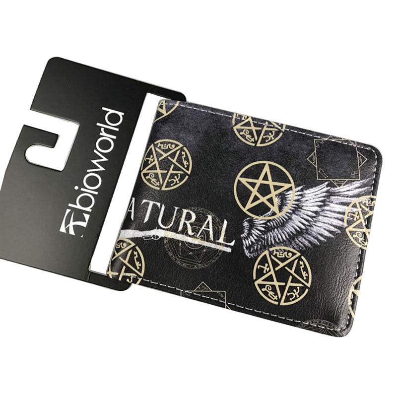 Ví Ngắn Bằng Da Tự Nhiên Có Ngăn Đựng Tiền Xu In Hình Phim Hoạt Hình Supernatural