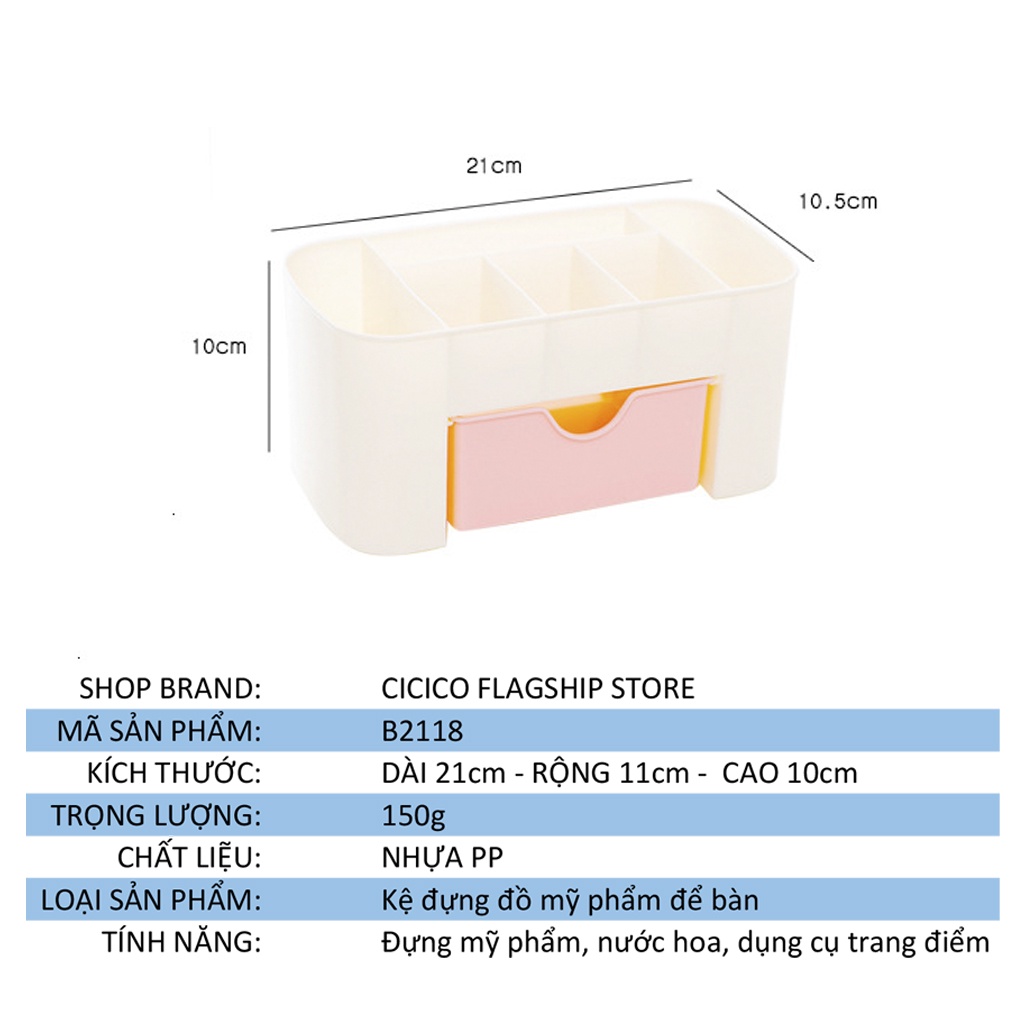 Kệ đựng mỹ phẩm Cicico B2118 chất liệu nhựa PP kệ đựng mỹ phẩm để bàn thông minh