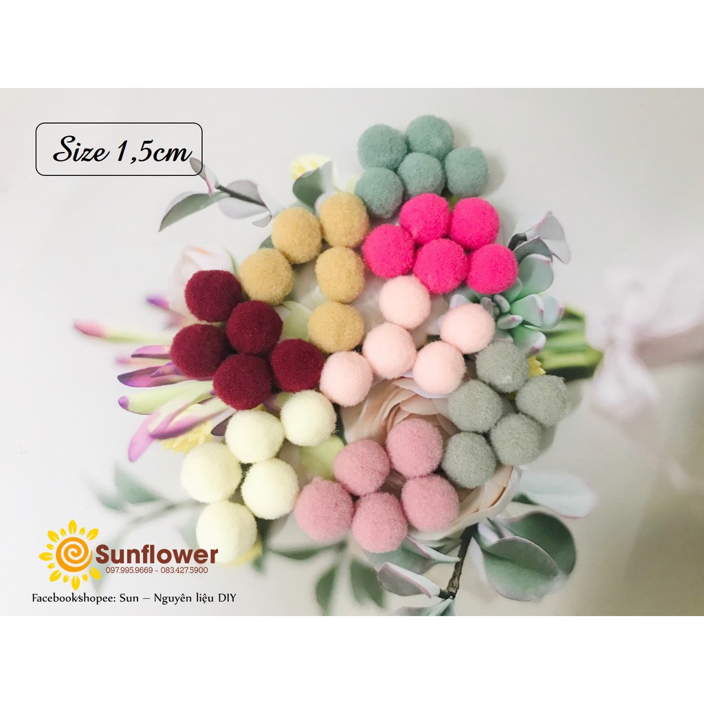 Set 10 quả bông len nhỏ nhiểu màu
