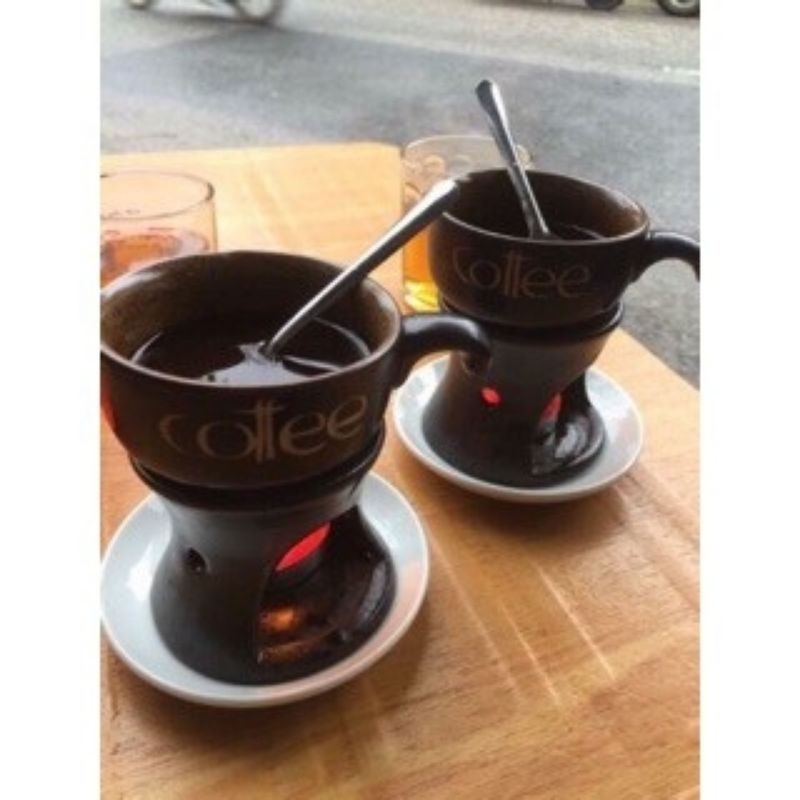 Bộ Bếp tách đun hâm nóng cafe bằng gốm sứ Bát Tràng Size 100ml