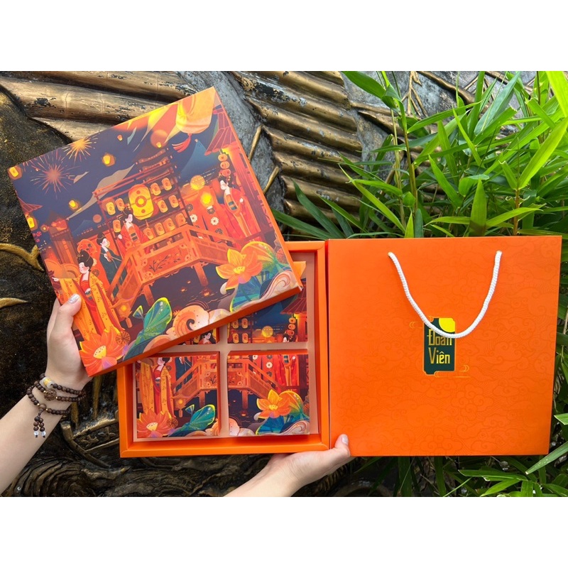 Set túi hộp đựng bánh trung thu kỳ lân 4 bánh
