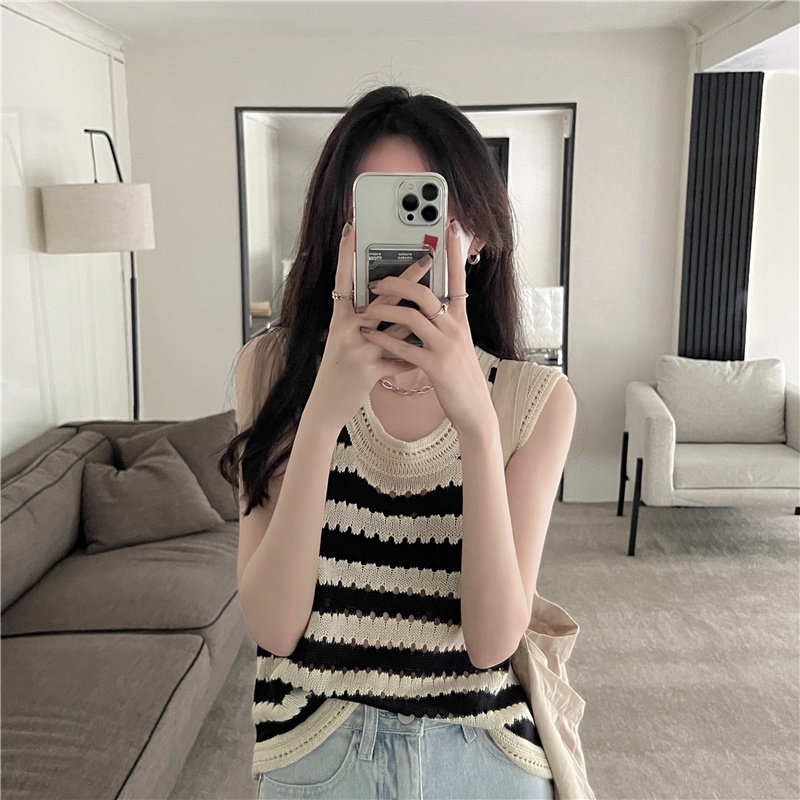 Áo Dệt Kim Sát Nách Cổ Chữ U Dáng Ôm Thời Trang Phong Cách Hàn Quốc Cho Nữ