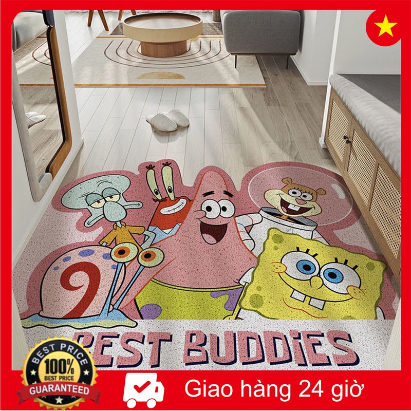 【Giao hàng 24 giờ】Thảm Chùi Chân Chống Trượt Hình Tròn In Hoạt Hình Spongebob Đáng Yêu