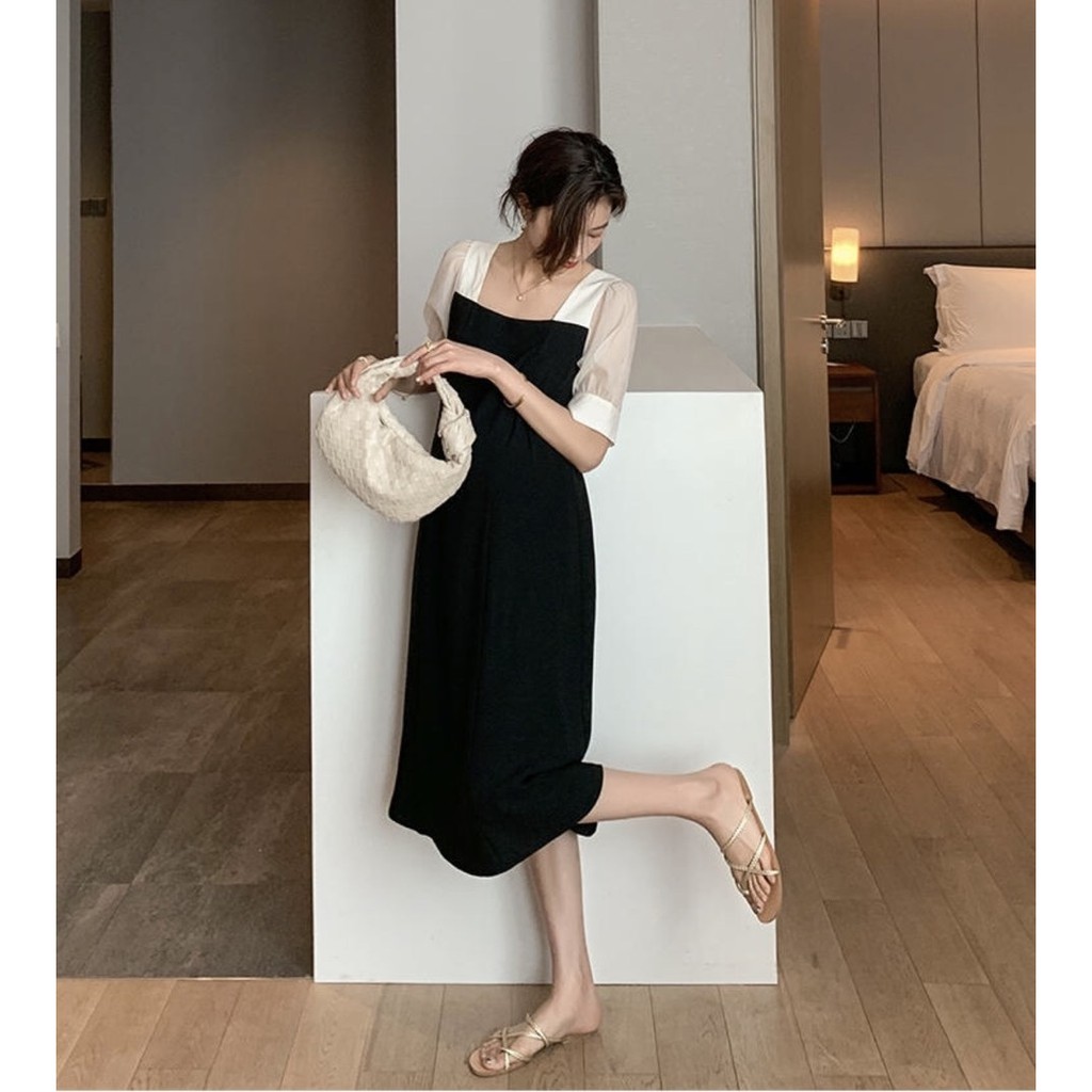 Váy đầm bầu tay trắng thiết kế công sở, dự tiệc cho mẹ bầu phog cách hàn quốc sang trọng lịch sự mới mùa hè