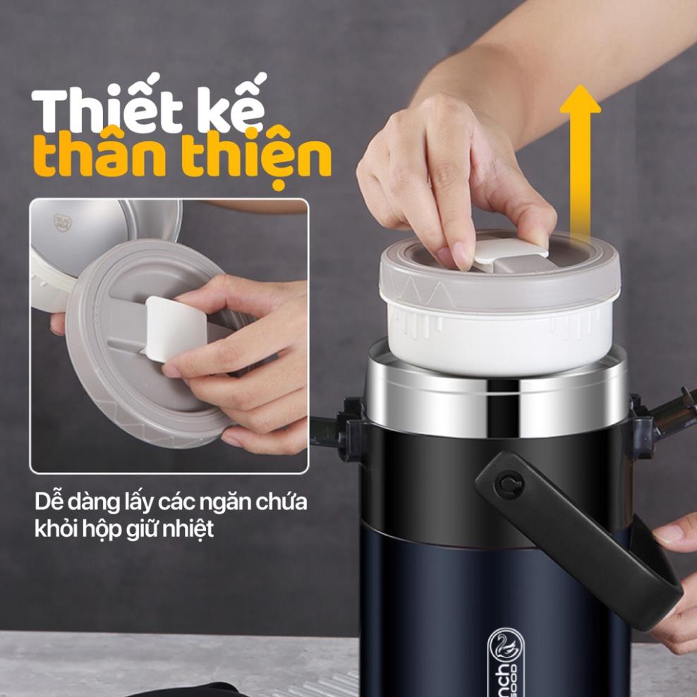 Hộp Cơm Giữ Nhiệt 2GOOD Lunch Box HC02   - Chống trào, chống bỏng, Kèm Đũa - Thìa - Túi, Giữ nhiệt 12 tiếng
