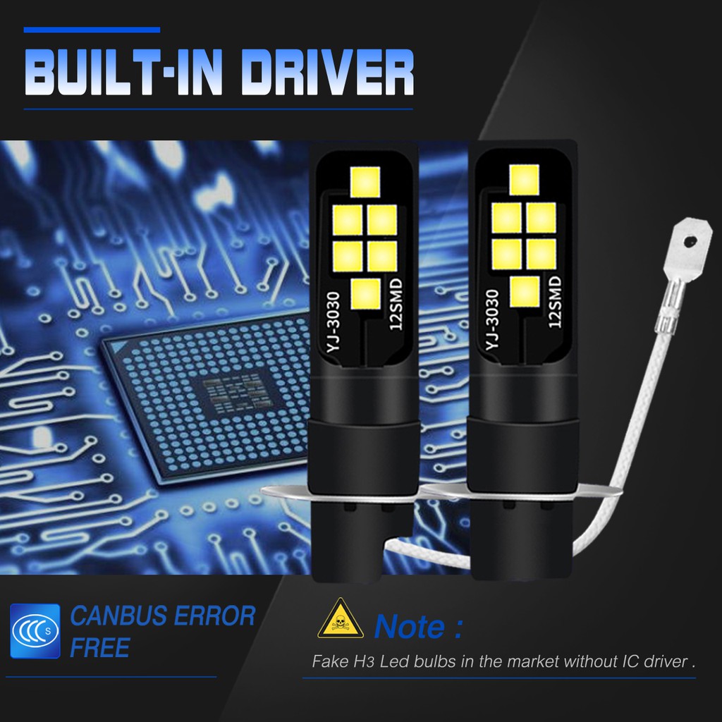 Set 2 Bóng Đèn h3 3030 12smd 12v 6000k Ánh Sáng Trắng / Vàng Dành Cho Ô Tô