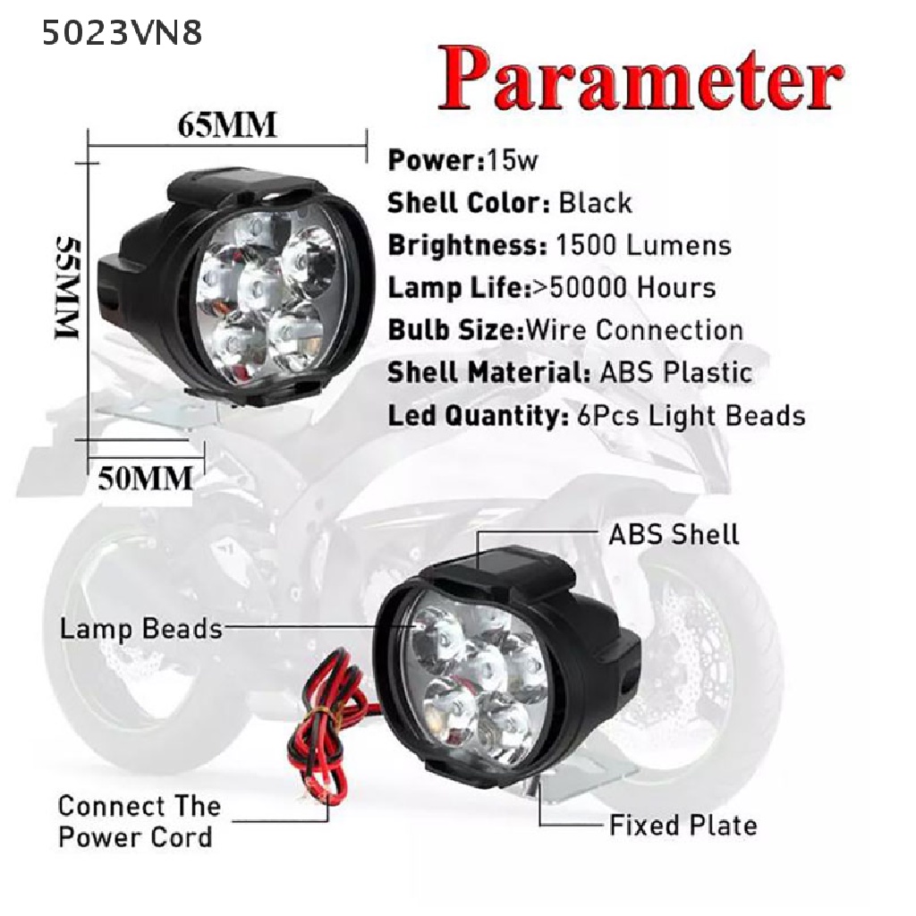 1 LED Motorcycle Headlight White Super Bright 6 LED Work Spotlight