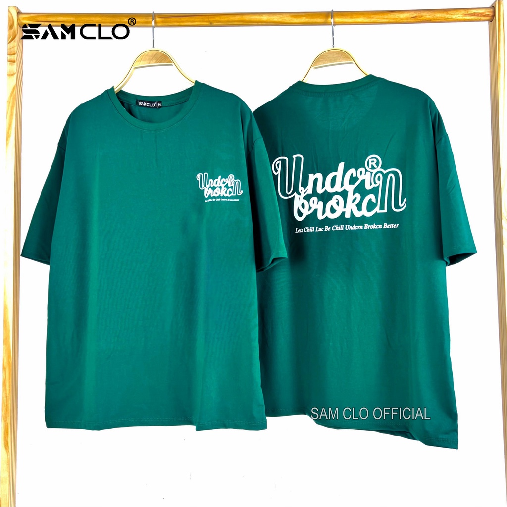 Áo thun nữ tay lỡ SAM CLO freesize phông form rộng dáng Unisex - áo lớp, nhóm, couple in chữ UNDER BROKEN màu xanh rêu | BigBuy360 - bigbuy360.vn