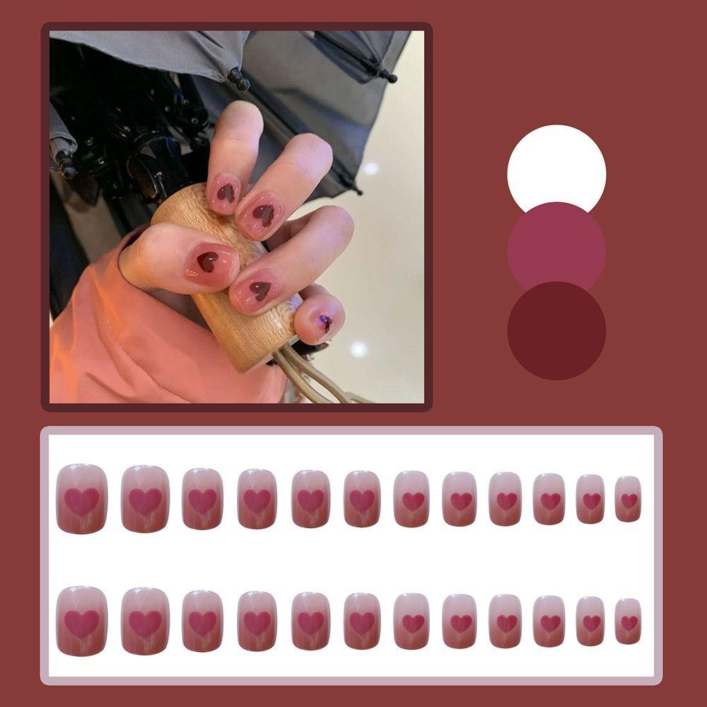 MIHAN1 Hộp 24 Móng Tay Giả Ngắn / Tròn / Vuông Che Phủ Toàn Diện Có Thể Tháo Rời