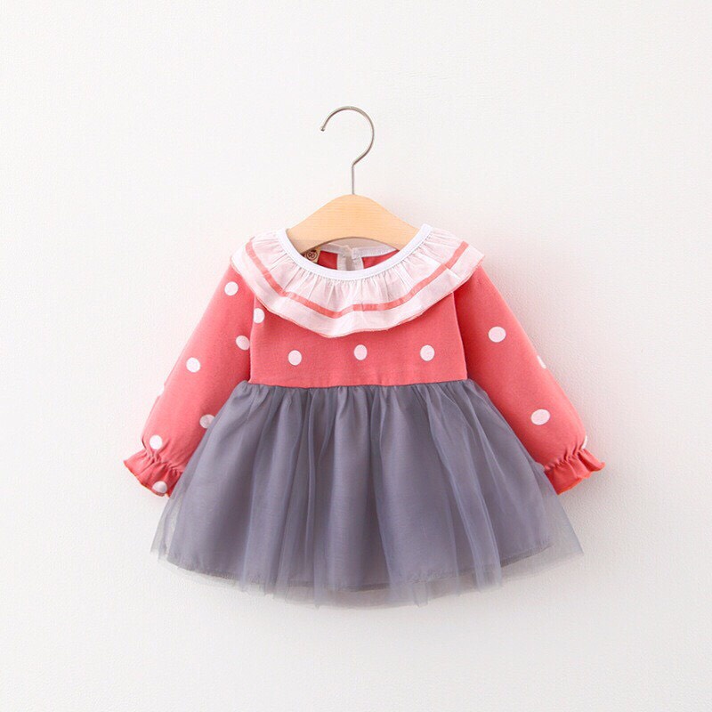 Váy Chấm Bi Cho Bé Gái Size 0-3 Tuổi