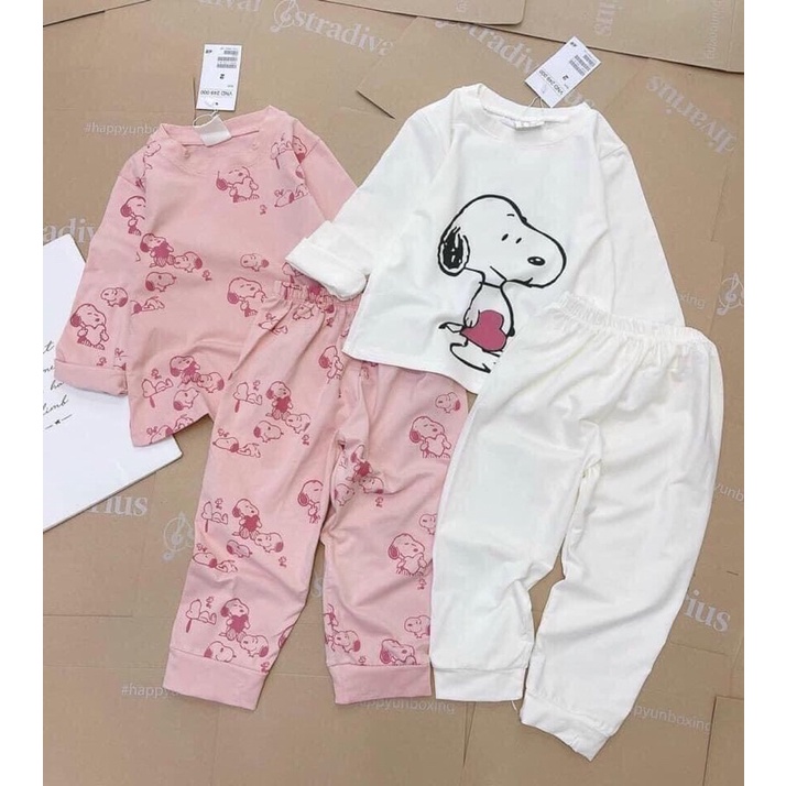 Set 2 bộ HM cotton dài tay thu đông xuất xịn bé gái Snoopy