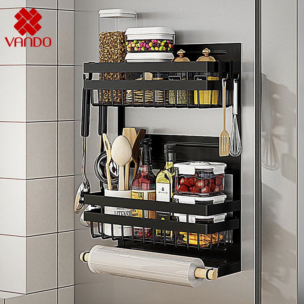 [𝗙𝗿𝗲𝗲𝘀𝗵𝗶𝗽] Kệ đa năng dán tủ lạnh VANDO sơn đen CAO CẤP chống han gỉ