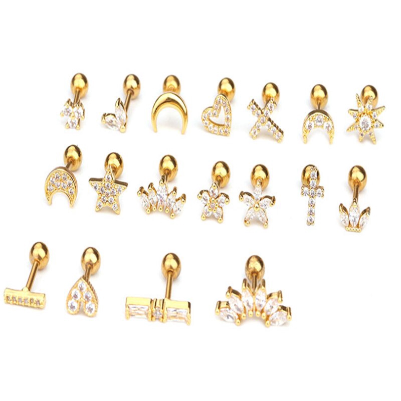 Khuyên tai đinh tán helix xỏ sụn tai bằng thép không gỉ hình ốc vít