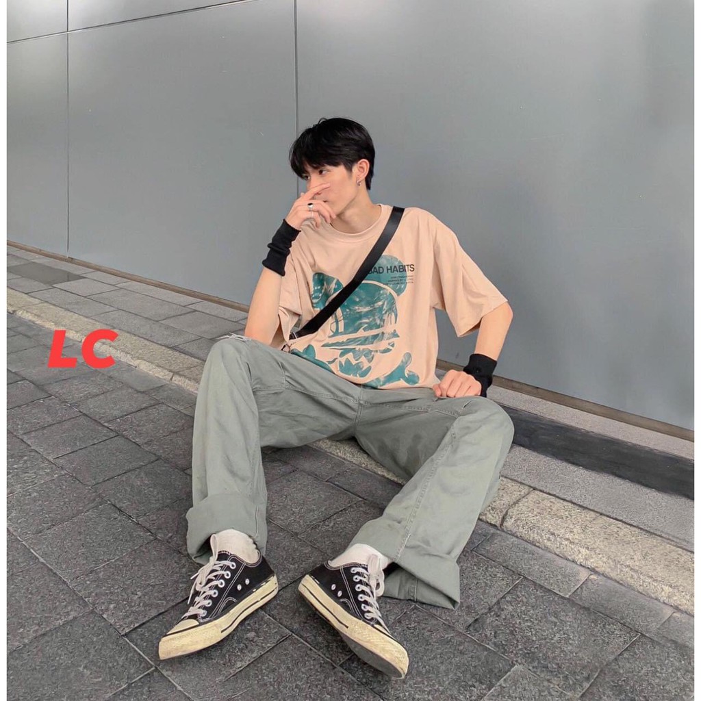 Áo phông nam nữ form rộng Bad Hb Skul tay lỡ unisex màu be sữa cực lạ dáng oversize basic tee thun 360