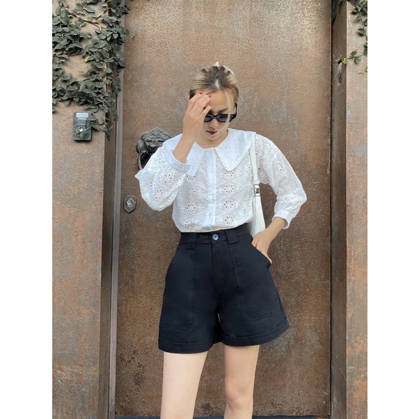 Sibling House - Áo tay vải hoạ cổ nhọn Annie shirt