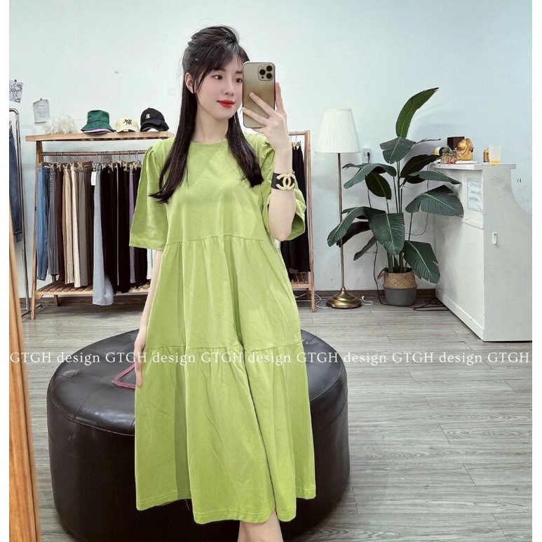 Đầm bầu công sở mùa hè thiết kế dự tiệc Dambauxinh-L1119 Váy bầu suông tầng chất cotton