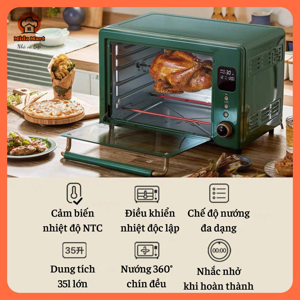🔥 LÒ NƯỚNG ĐA NĂNG 35L MÀU XANH RETRO BEAR DKX-A35S2 CHÍNH HÃNG BẢO HÀNH 6 THÁNG 🔥