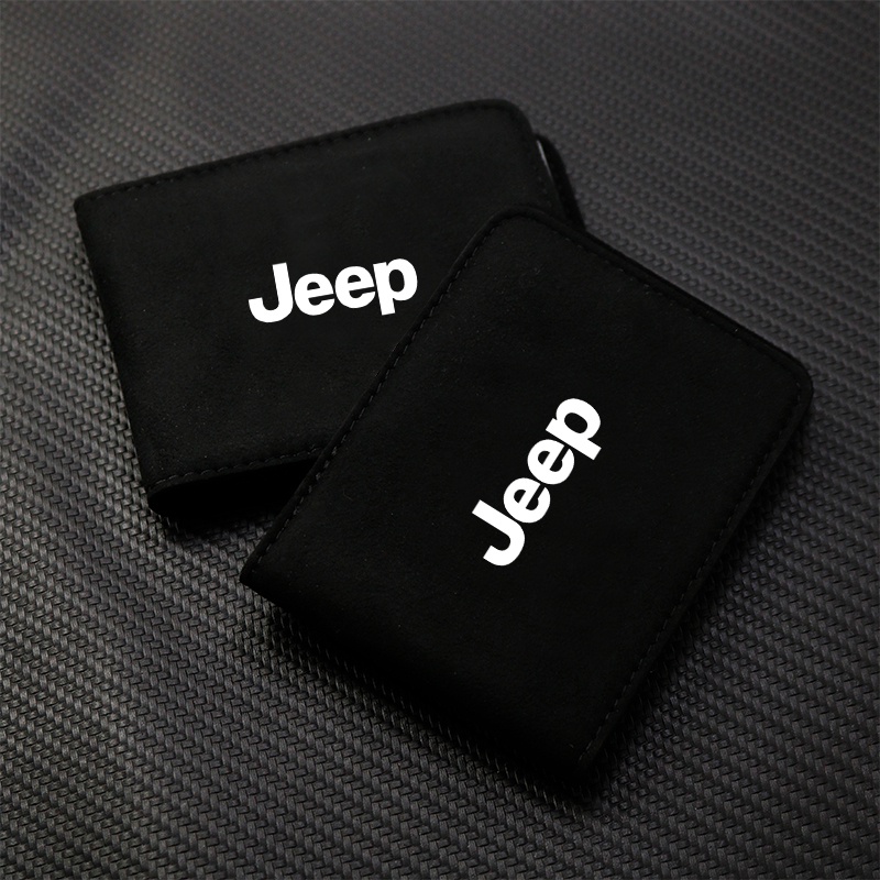 Ví Da Đen Đựng Thẻ ID / Bằng Lái Xe 2 Trong 1 Cho JEEP Grand Cherokee Commander Renegade Wrangler Compass Patriot