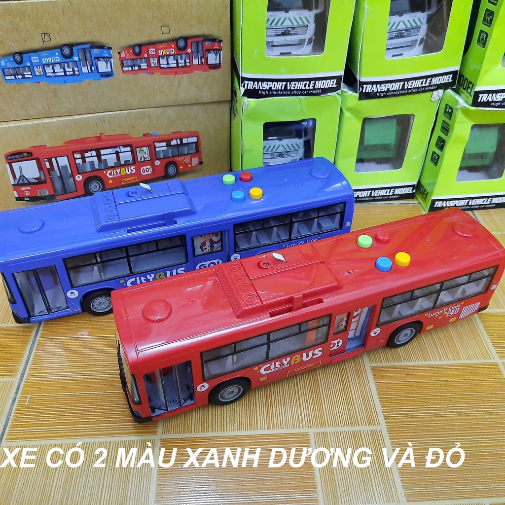 Xe ô tô buýt cỡ lớn đồ chơi trẻ em mô hình bằng nhựa có đèn và âm thanh