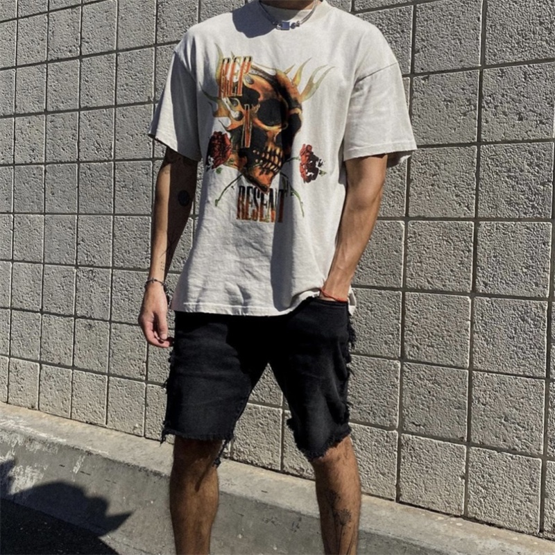 Áo Thun Tay Ngắn Cổ Tròn In Hình Đầu Lâu Hoa Hồng Thời Trang Cho Cặp Đôi