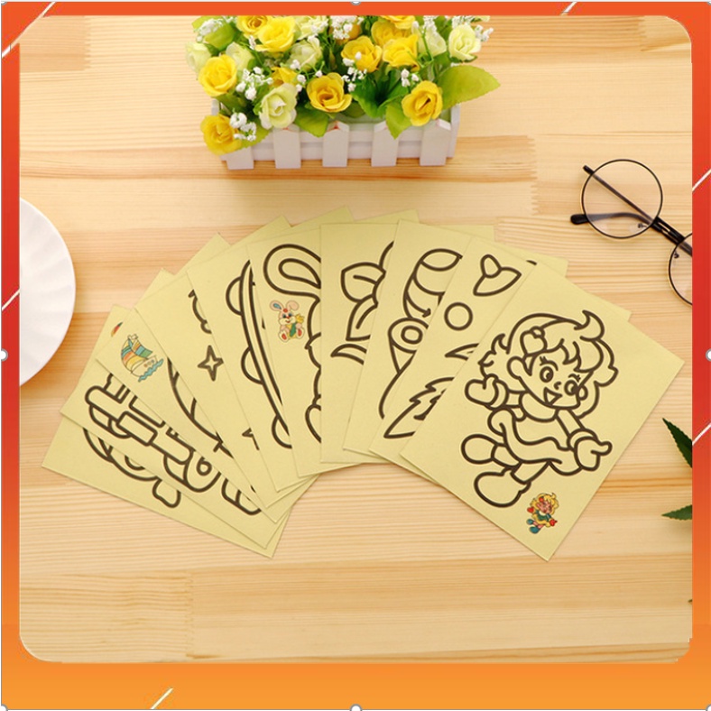 Combo 5 tranh cát tô màu 3d 16x12cm - đồ chơi tranh cát vẽ màu nhiều chủ đề cho bé yêu thỏa sức sáng tạo