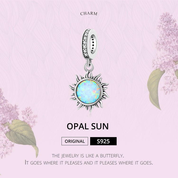 Hạt phụ kiện Bamoer Scc2005 bằng bạc 925 hình mặt trời đính đá opal làm vòng tay và dây chuyền DIY lỗ xỏ 4.5mm
