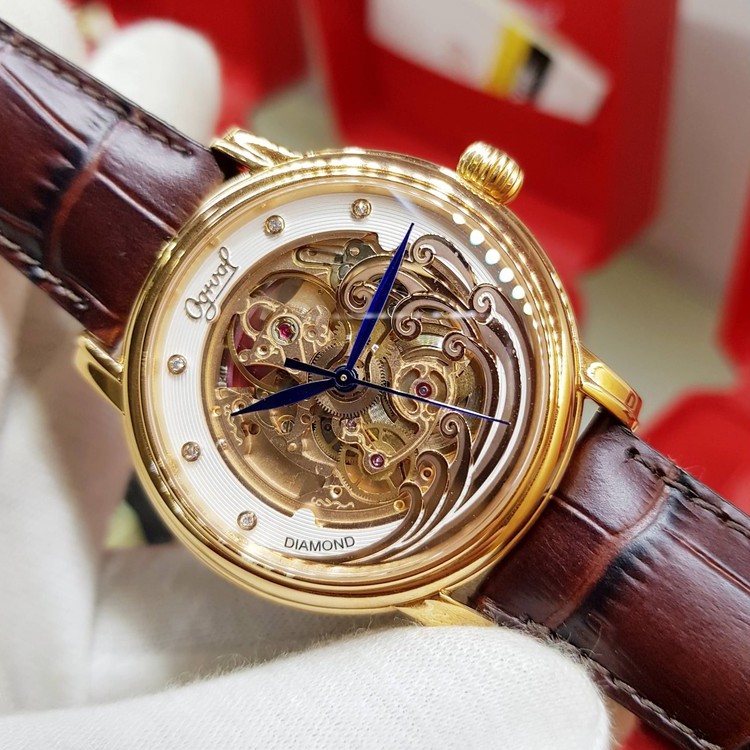 Đồng hồ nam CAO CẤP ogival Skeleton Sóng Trào Skeleton OG358.63AGR-GL-T