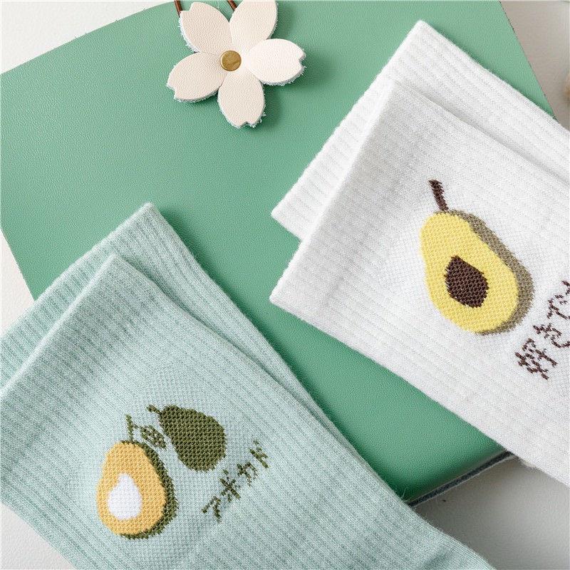 Tất nữ cổ cao MOKANA tất nhún họa tiết hoa quả xinh xắn TC08