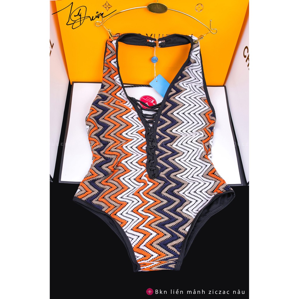 Bikini liền mảnh khoét lưng nâu giá rẻ [GIÁ SỈ][ẢNH THẬT] Bơi liền mảnh ziczac giá siêu rẻ