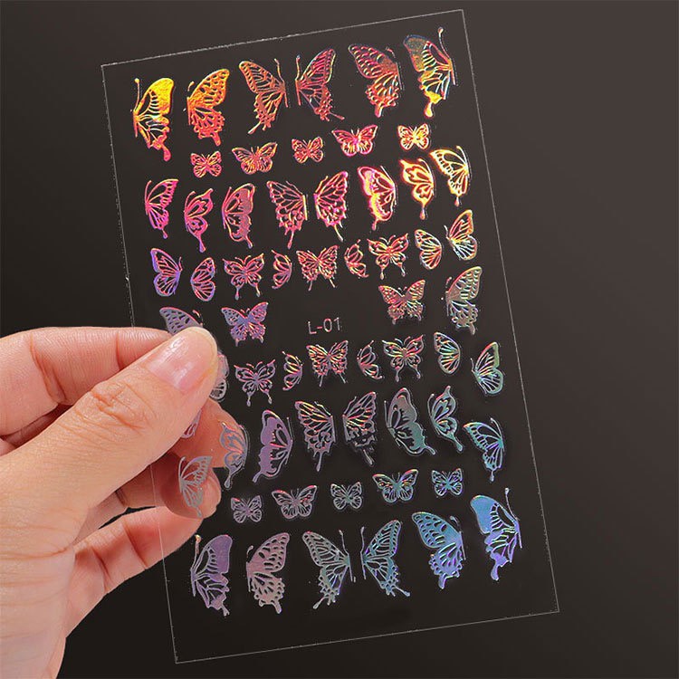SUAKE nhãn dán Holographic laser bướm kim loại vàng/bạc trang trí móng nghệ thuật