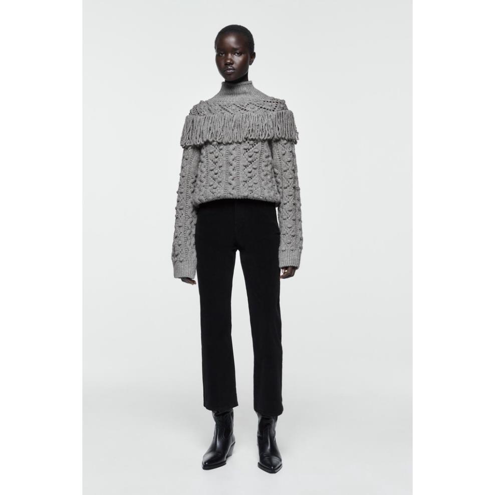 Zara Morocco full tag - Áo len Zara ghi rua rua AT01LRG70N9 New