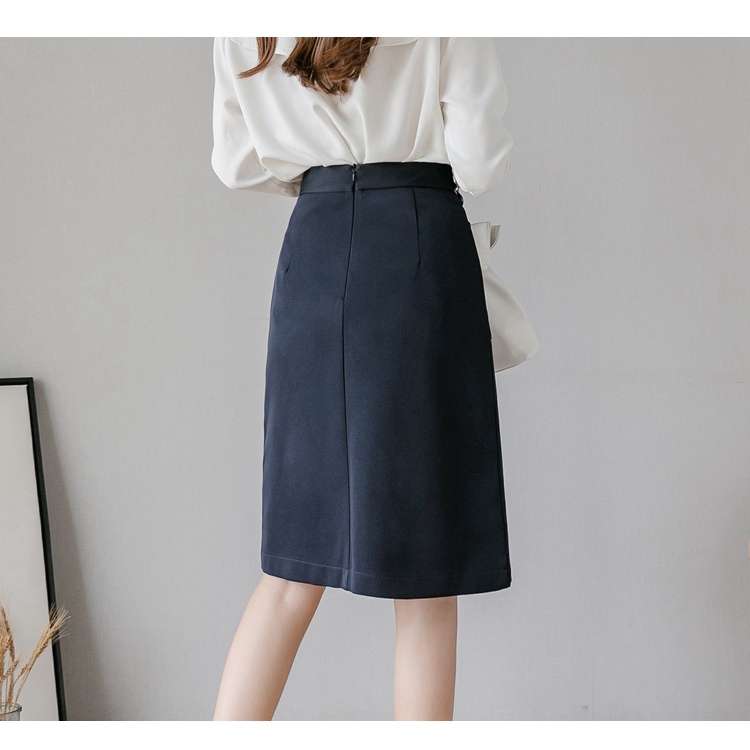 Chân váy dài chữ a công sở xếp li trước có túi, không xẻ,chữ a 1 li 2 túi ốp 2 cúc cạp d58cm