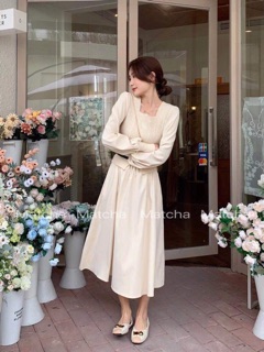 Ảnh thật - váy pha len kèm belt da