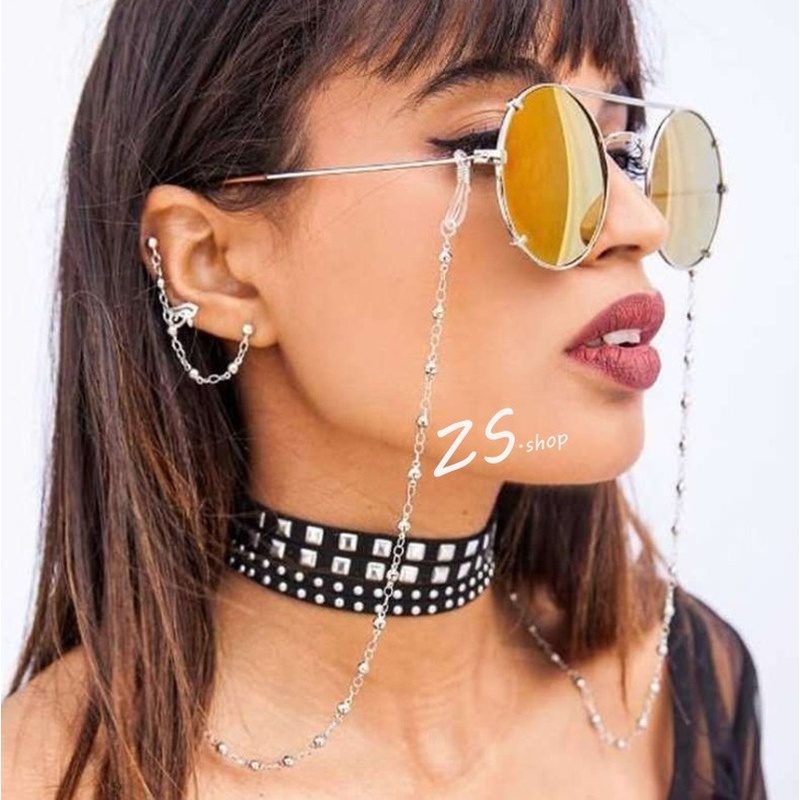 Dây Xích Kim Loại Đeo Mặt Nạ 3 Trong 1 Chống Trượt Phong Cách Cổ Điển Unisex