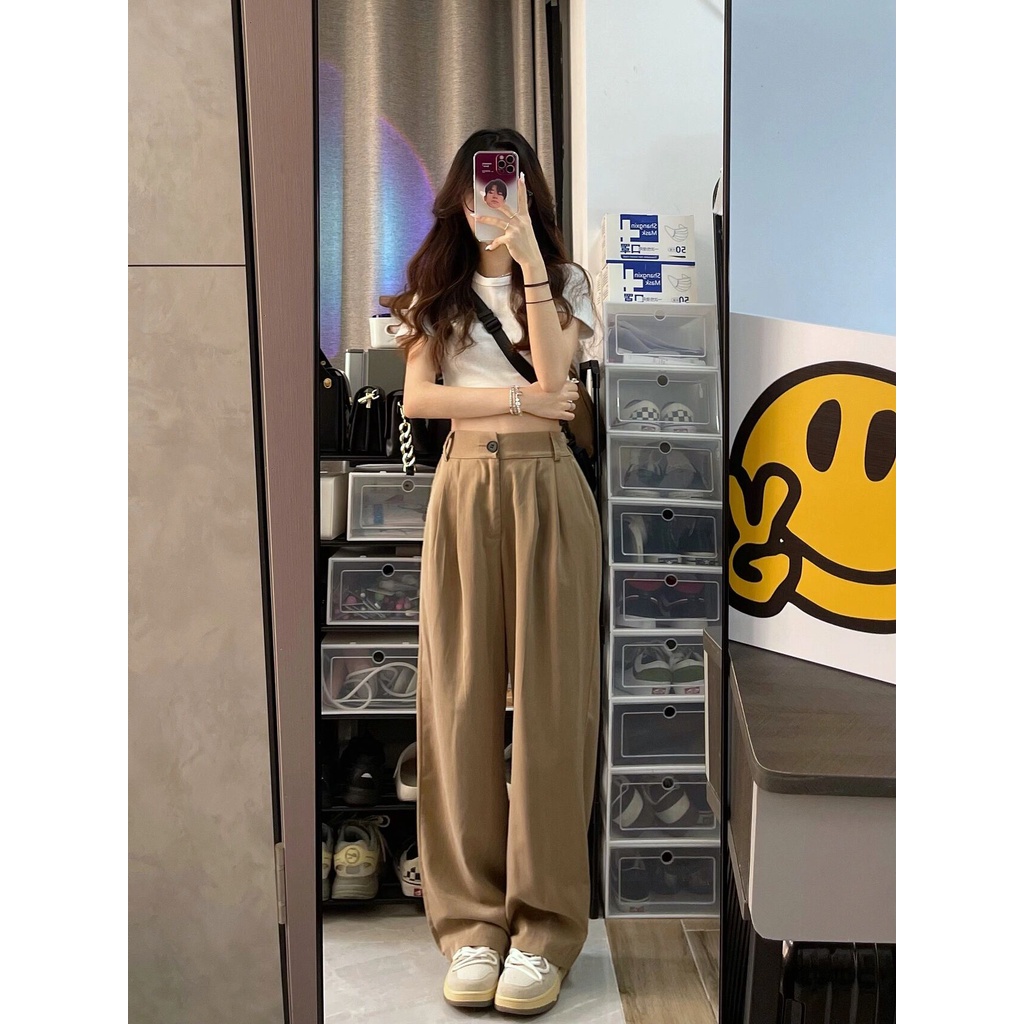 Quần ống rộng Phong Cách retro Hàn Quốc Cho Nữ
