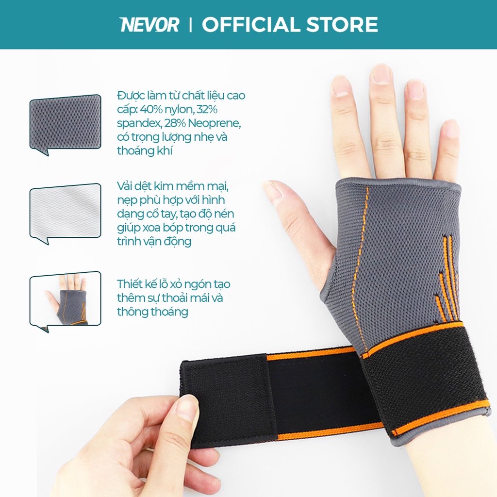 Đôi Băng Quấn Cổ Tay Nevor BQT01 Thoáng Khí, Phòng Tránh Chấn Thương Cổ Tay Sử Dụng Cho Gym, Thủ Môn, Yoga, Đạp Xe...