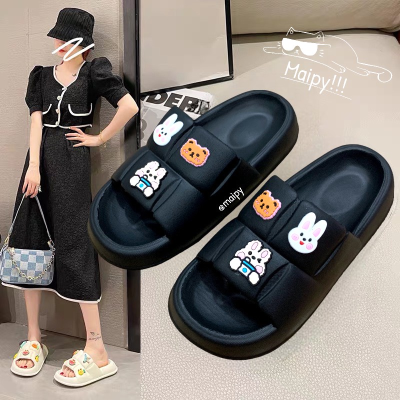 Dép bánh mì Chao nữ quai ngang gắn sticker Thỏ Cute siêu nhẹ đi trong nhà văn phòng Maipy DL243