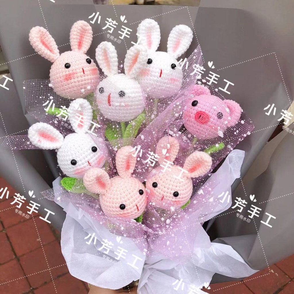 Sản Phẩm Hoàn Thiện Bó Hoa Đầu Búp Bê Đan Móc Thủ Công Hình Động Vật Hoạt Hình Dễ Thương Làm Quà Tặng Kỳ Nghỉ