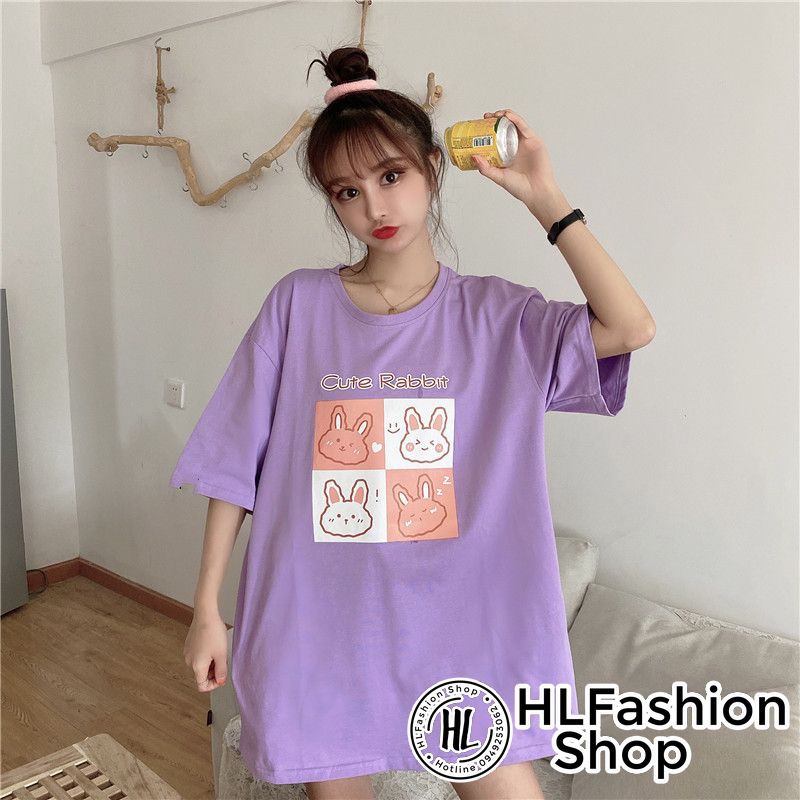 Áo thun tay lỡ form rộng Cute Rabbit cực xinh, áo phông form rộng HLFashion | BigBuy360 - bigbuy360.vn