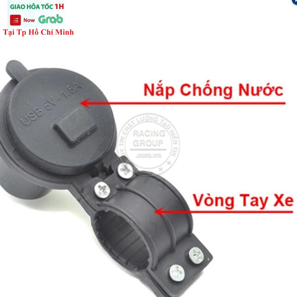 Sạc Điện Thoại Gắn Xe Máy Chống Nước Có Công Tắc Gắn Ghi Đông Xe Hoặc Dàn Áo